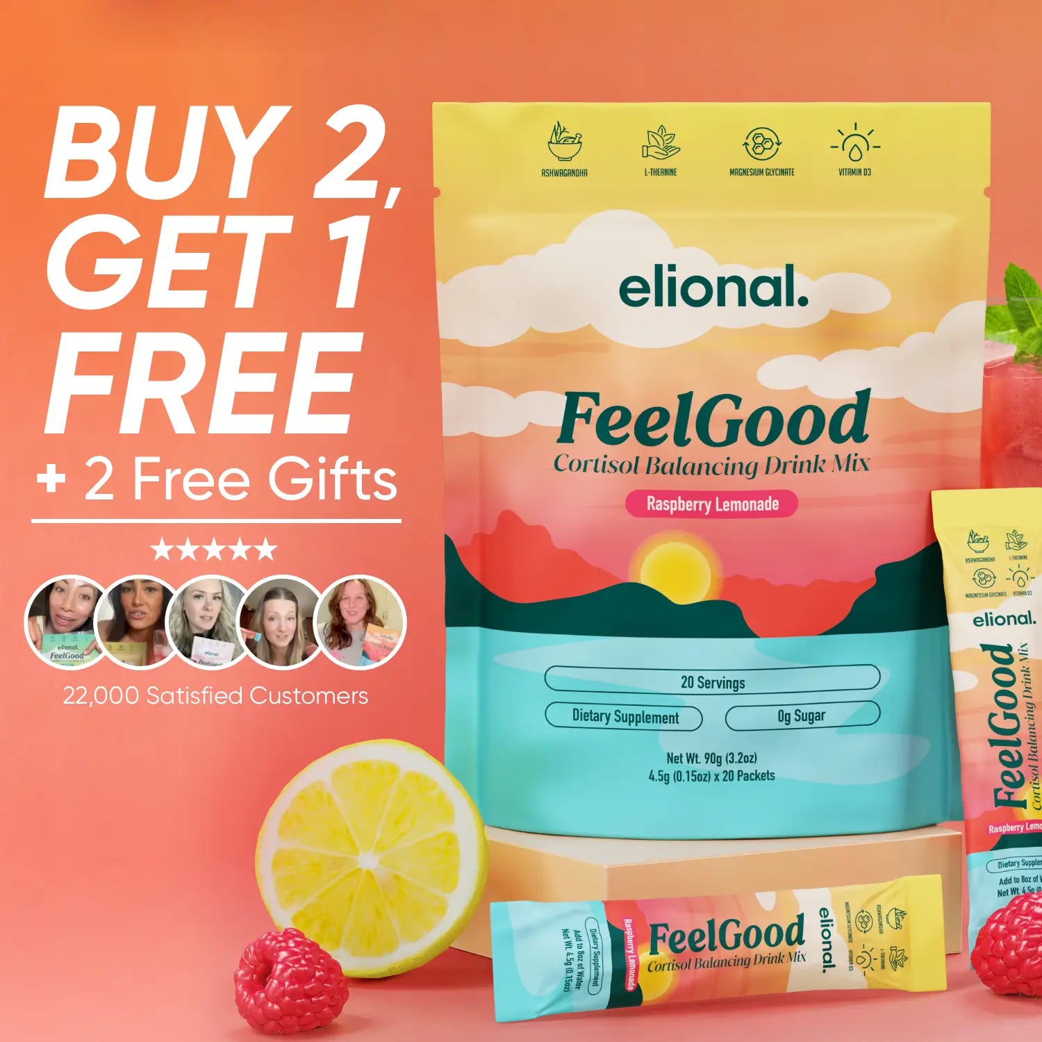Elional Calming Drink Mix scoop and mixing